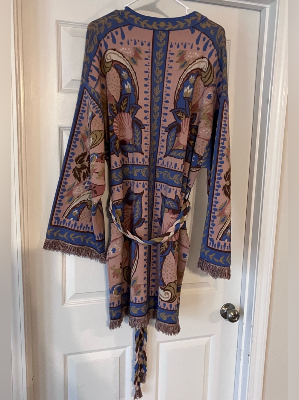 Farm Rio Blue Sea Garden Scarf Tassels Knit Mini Dress XL - Picture 6 of 7